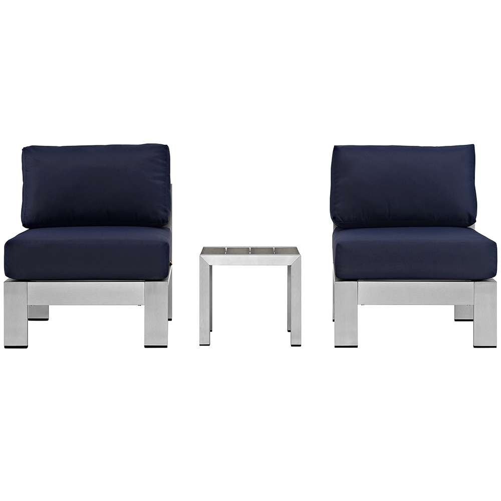 Modway - Shore 3 Piece Outdoor Patio Aluminum Sectional Sofa Set - EEI-2598-SLV-NAV veiw 1