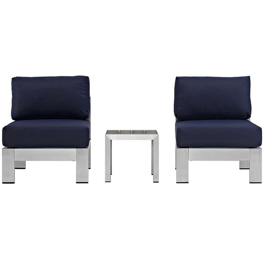 Modway - Shore 3 Piece Outdoor Patio Aluminum Sectional Sofa Set - EEI-2598-SLV-NAV veiw 1