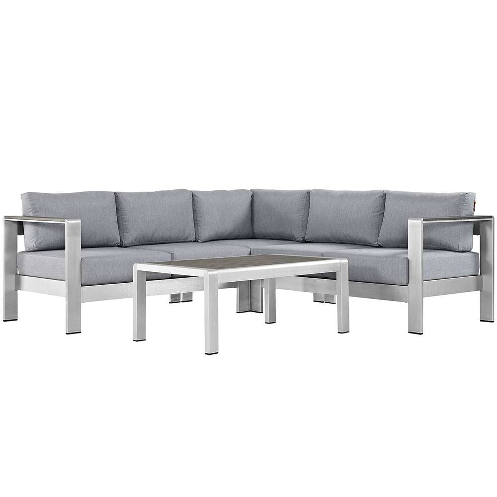 Modway - Shore 4 Piece Outdoor Patio Aluminum Sectional Sofa Set - EEI-2559-SLV-GRY veiw 1