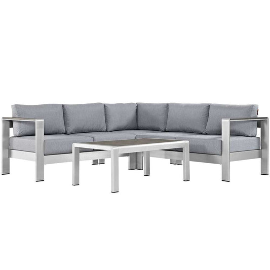 Modway - Shore 4 Piece Outdoor Patio Aluminum Sectional Sofa Set - EEI-2559-SLV-GRY veiw 1