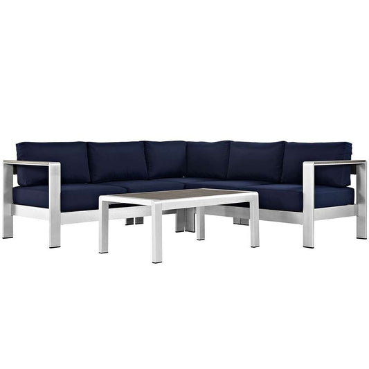 Modway - Shore 4 Piece Outdoor Patio Aluminum Sectional Sofa Set - EEI-2559-SLV-NAV veiw 1