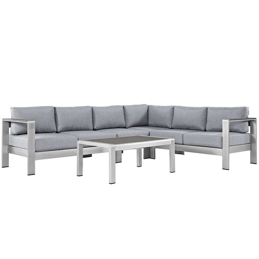 Modway - Shore 5 Piece Outdoor Patio Aluminum Sectional Sofa Set - EEI-2557-SLV-GRY veiw 1