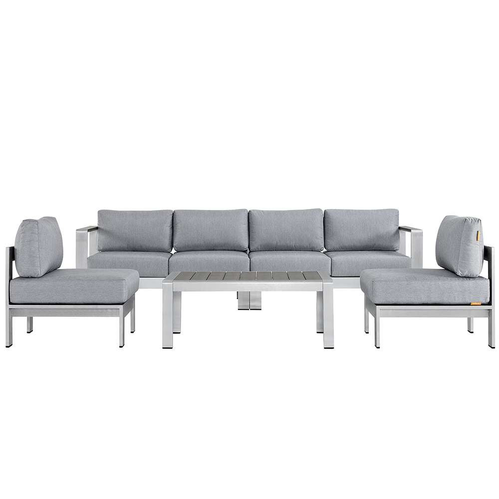 Modway - Shore 5 Piece Outdoor Patio Aluminum Sectional Sofa Set - EEI-2564-SLV-GRY veiw 1