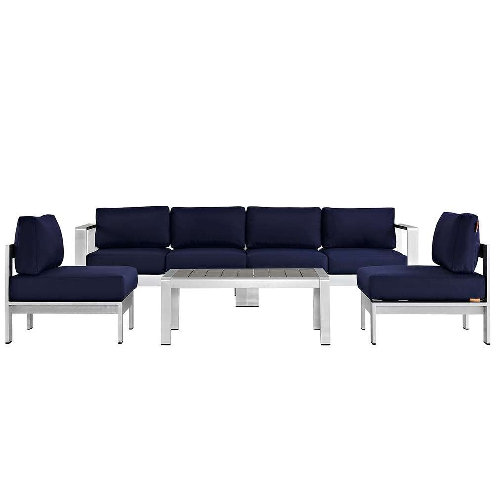 Modway - Shore 5 Piece Outdoor Patio Aluminum Sectional Sofa Set - EEI-2564-SLV-NAV veiw 1