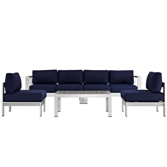 Modway - Shore 5 Piece Outdoor Patio Aluminum Sectional Sofa Set - EEI-2564-SLV-NAV veiw 1