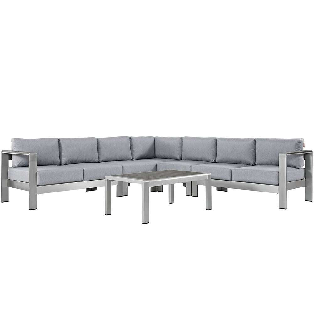 Modway - Shore 6 Piece Outdoor Patio Aluminum Sectional Sofa Set - EEI-2561-SLV-GRY veiw 1