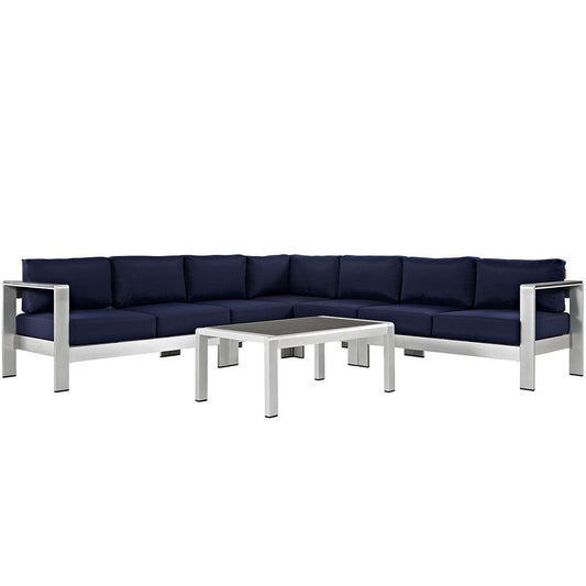 Modway - Shore 6 Piece Outdoor Patio Aluminum Sectional Sofa Set - EEI-2561-SLV-NAV veiw 1