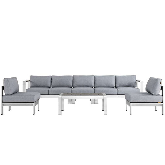 Modway - Shore 6 Piece Outdoor Patio Aluminum Sectional Sofa Set - EEI-2565-SLV-GRY veiw 1