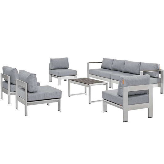 Modway - Shore 7 Piece Outdoor Patio Sectional Sofa Set - EEI-2566-SLV-GRY veiw 1