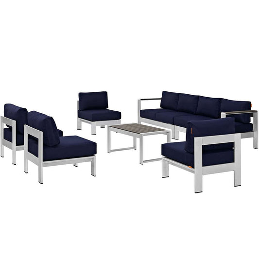 Modway - Shore 7 Piece Outdoor Patio Sectional Sofa Set - EEI-2566-SLV-NAV veiw 1