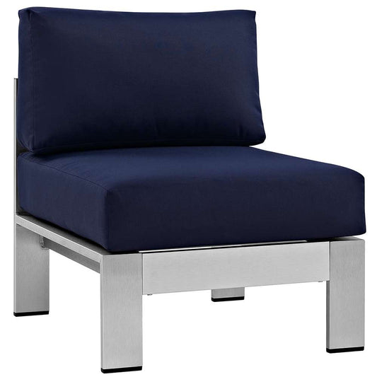 Modway - Shore Armless Outdoor Patio Aluminum Chair - EEI-2263-SLV-NAV veiw 1