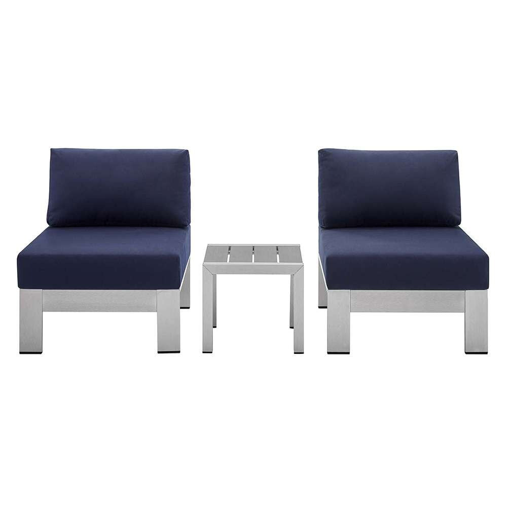 Modway - Shore Sunbrella Fabric Outdoor Patio Aluminum 3 Piece Set - EEI-4312-SLV-NAV-SET veiw 1