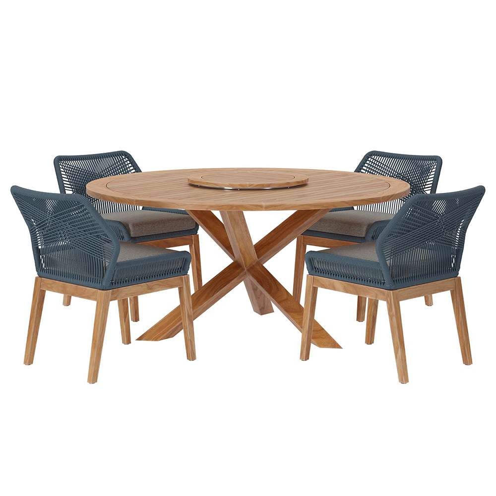 Modway - Wellspring 5-Piece Outdoor Patio Teak Wood Dining Set - EEI-6118-BLU-GPH veiw 1