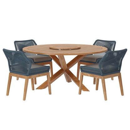 Modway - Wellspring 5-Piece Outdoor Patio Teak Wood Dining Set - EEI-6118-BLU-GPH veiw 1