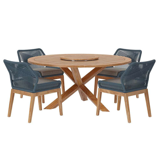 Modway - Wellspring 5-Piece Outdoor Patio Teak Wood Dining Set - EEI-6118-BLU-GPH veiw 1