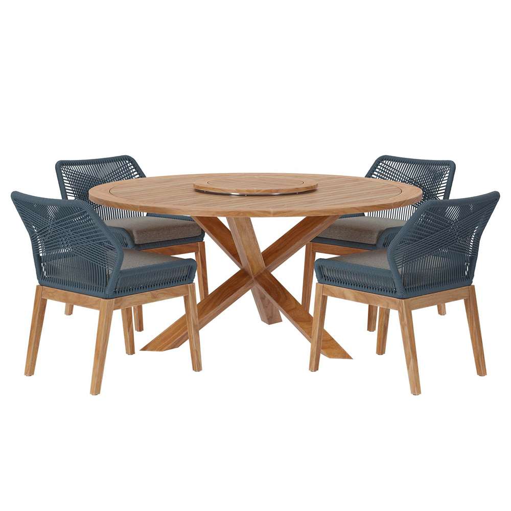 Modway - Wellspring 5-Piece Outdoor Patio Teak Wood Dining Set - EEI-6118-BLU-GPH veiw 2