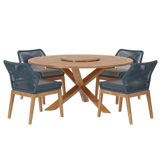 Modway - Wellspring 5-Piece Outdoor Patio Teak Wood Dining Set - EEI-6118-BLU-GPH veiw 2