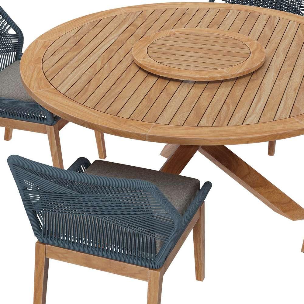 Modway - Wellspring 5-Piece Outdoor Patio Teak Wood Dining Set - EEI-6118-BLU-GPH veiw 3