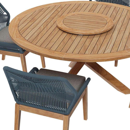 Modway - Wellspring 5-Piece Outdoor Patio Teak Wood Dining Set - EEI-6118-BLU-GPH veiw 3