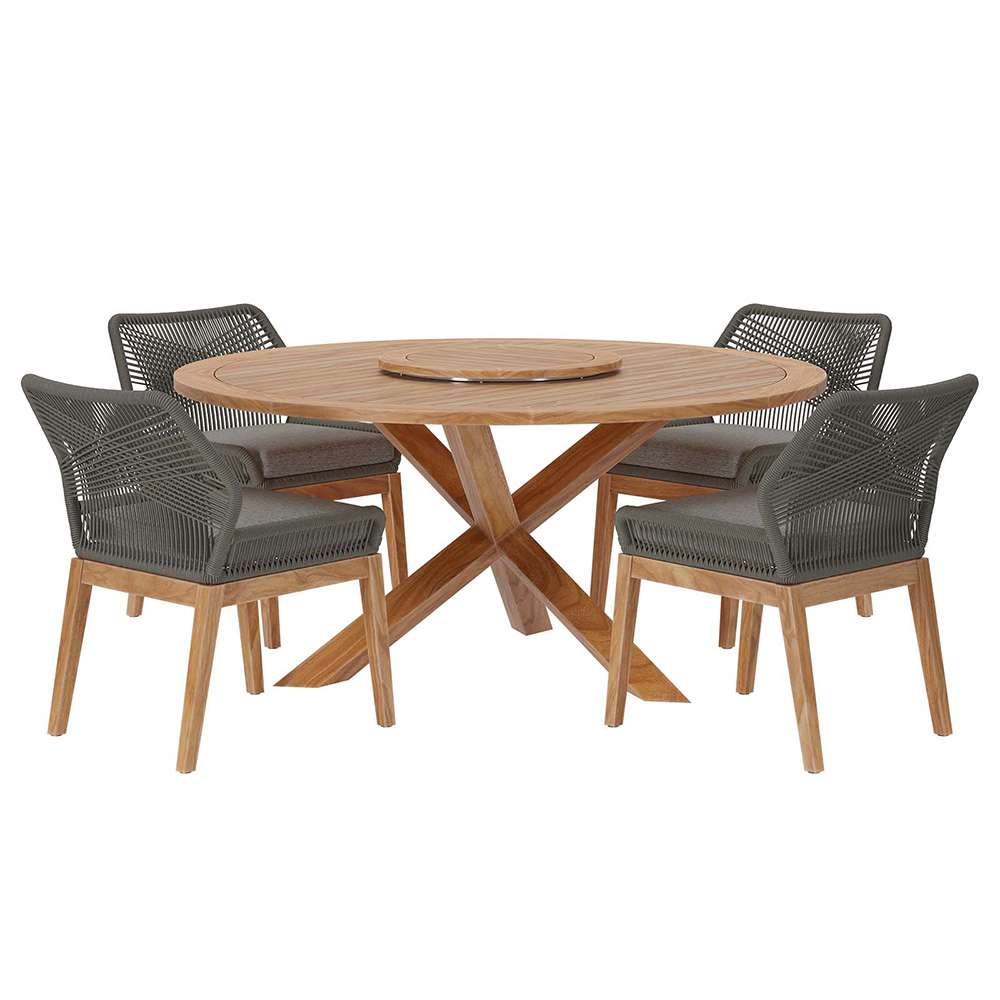 Modway - Wellspring 5-Piece Outdoor Patio Teak Wood Dining Set - EEI-6118-GRY-GPH veiw 1