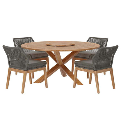 Modway - Wellspring 5-Piece Outdoor Patio Teak Wood Dining Set - EEI-6118-GRY-GPH veiw 1