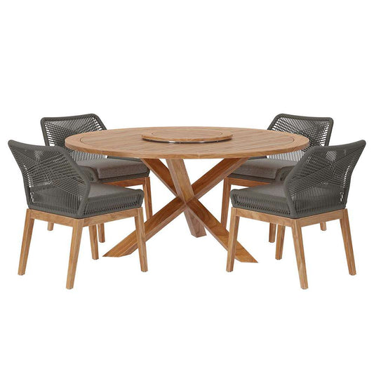 Modway - Wellspring 5-Piece Outdoor Patio Teak Wood Dining Set - EEI-6118-GRY-GPH veiw 1