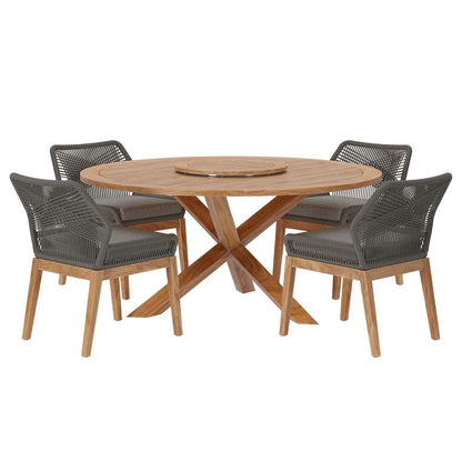 Modway - Wellspring 5-Piece Outdoor Patio Teak Wood Dining Set - EEI-6118-GRY-GPH veiw 2
