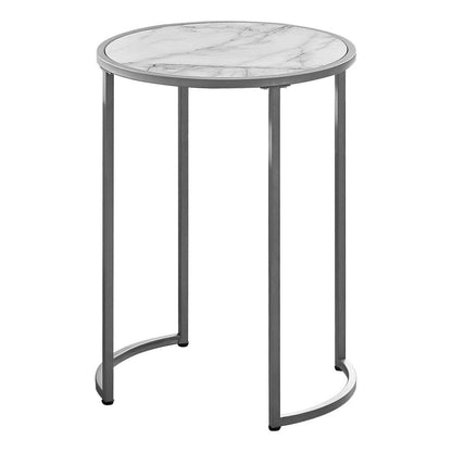 Monarch Specialties - Accent Table, Side, Round, End, Nightstand, Lamp, Living Room, Bedroom, Metal, Laminate, White Marble Look, Grey, Contemporary, Modern - I-2205 veiw 1