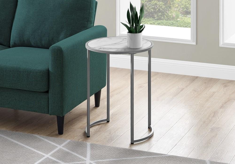 Monarch Specialties - Accent Table, Side, Round, End, Nightstand, Lamp, Living Room, Bedroom, Metal, Laminate, White Marble Look, Grey, Contemporary, Modern - I-2205 veiw 2