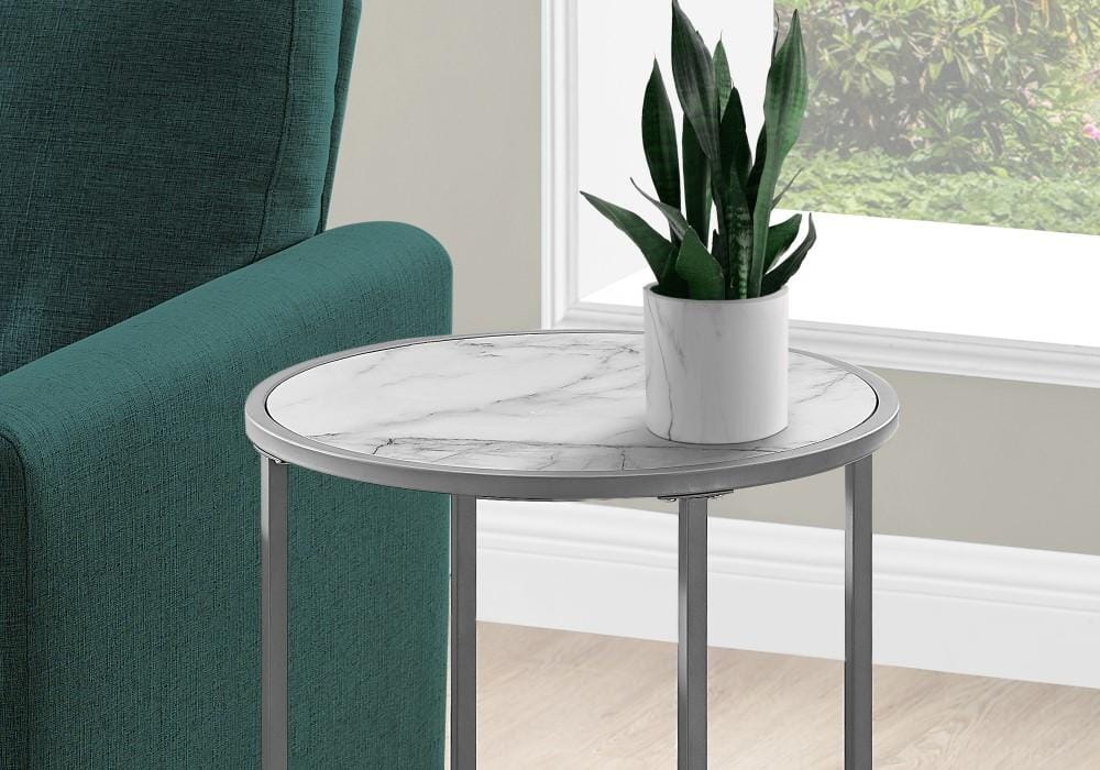 Monarch Specialties - Accent Table, Side, Round, End, Nightstand, Lamp, Living Room, Bedroom, Metal, Laminate, White Marble Look, Grey, Contemporary, Modern - I-2205 veiw 3