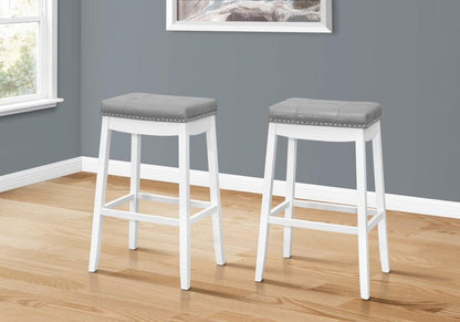 Monarch Specialties - Bar Stool, (Set of 2) Bar Height, Saddle Seat, Wood, Pu Leather Look, White, Grey, Transitional - I-1262 veiw 2