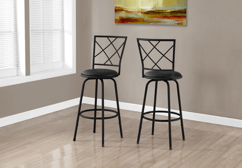 Monarch Specialties - Bar Stool, (Set of 2) Swivel, Bar Height, Metal, Pu Leather Look, Black, Contemporary, Modern - I-2375 veiw 1