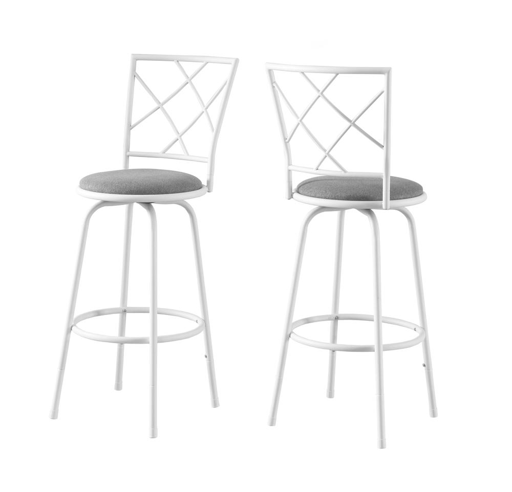 Monarch Specialties - Bar Stool, (Set of 2) Swivel, Bar Height, Metal, Fabric, White, Grey, Contemporary, Modern - I-2377 veiw 2