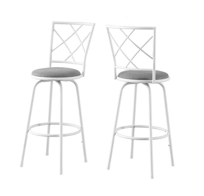 Monarch Specialties - Bar Stool, (Set of 2) Swivel, Bar Height, Metal, Fabric, White, Grey, Contemporary, Modern - I-2377 veiw 2