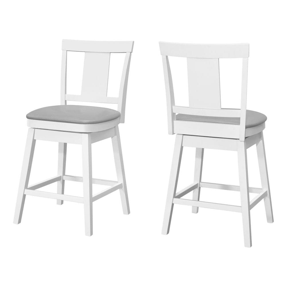 Monarch Specialties - Bar Stool, (Set of 2) Swivel, Counter Height, Kitchen, Wood, Pu Leather Look, White, Grey, Transitional - I-1233 veiw 1