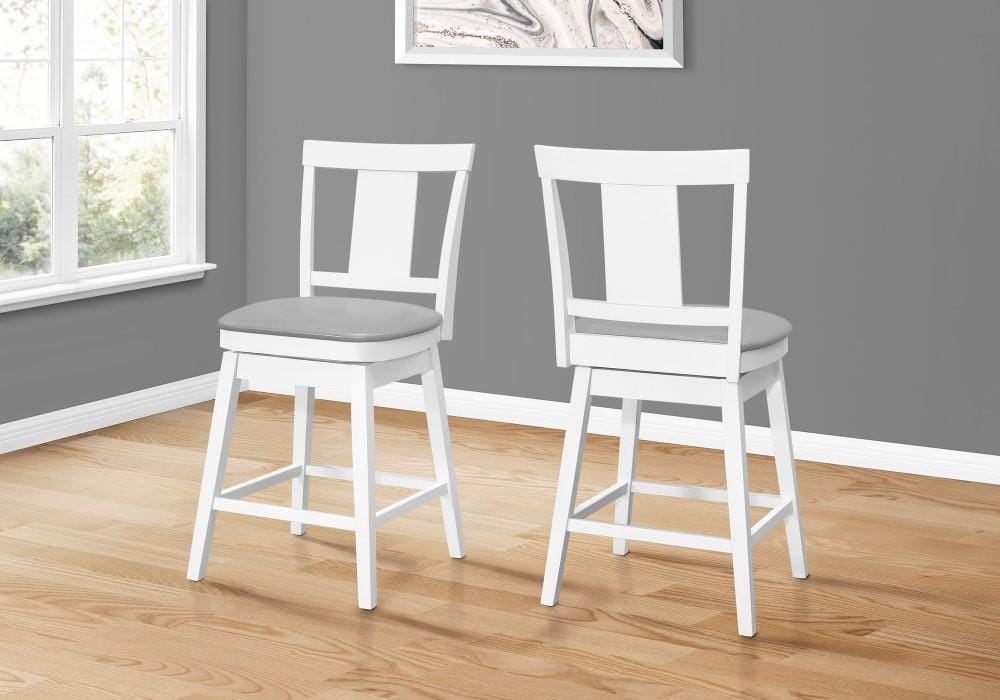Monarch Specialties - Bar Stool, (Set of 2) Swivel, Counter Height, Kitchen, Wood, Pu Leather Look, White, Grey, Transitional - I-1233 veiw 2