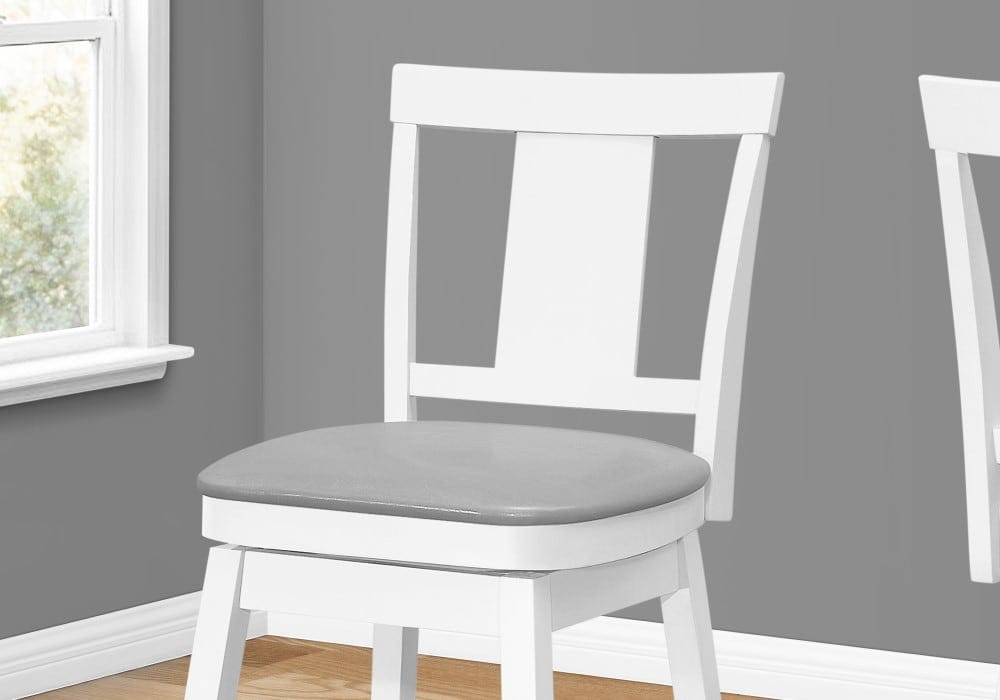Monarch Specialties - Bar Stool, (Set of 2) Swivel, Counter Height, Kitchen, Wood, Pu Leather Look, White, Grey, Transitional - I-1233 veiw 3
