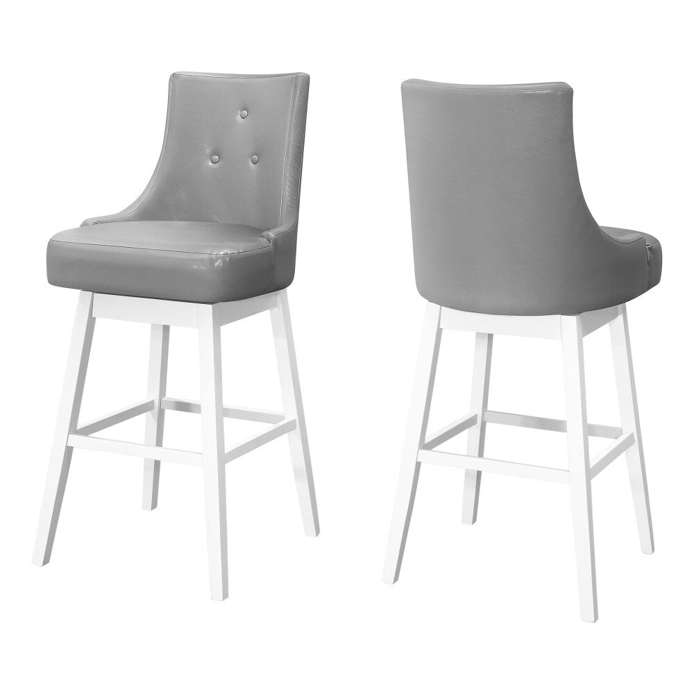 Monarch Specialties - Bar Stool, (Set of 2) Swivel, Bar Height, Wood, Pu Leather Look, Grey, White, Transitional - I-1243 veiw 1
