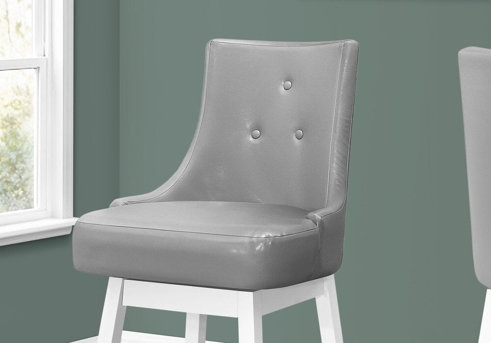 Monarch Specialties - Bar Stool, (Set of 2) Swivel, Bar Height, Wood, Pu Leather Look, Grey, White, Transitional - I-1243 veiw 3