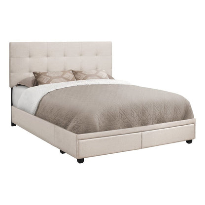 Monarch Specialties - Bed, Queen Size, Platform, Bedroom, Frame, Upholstered, Linen Look, Wood Legs, Beige, Black, Transitional - I-6021Q veiw 1