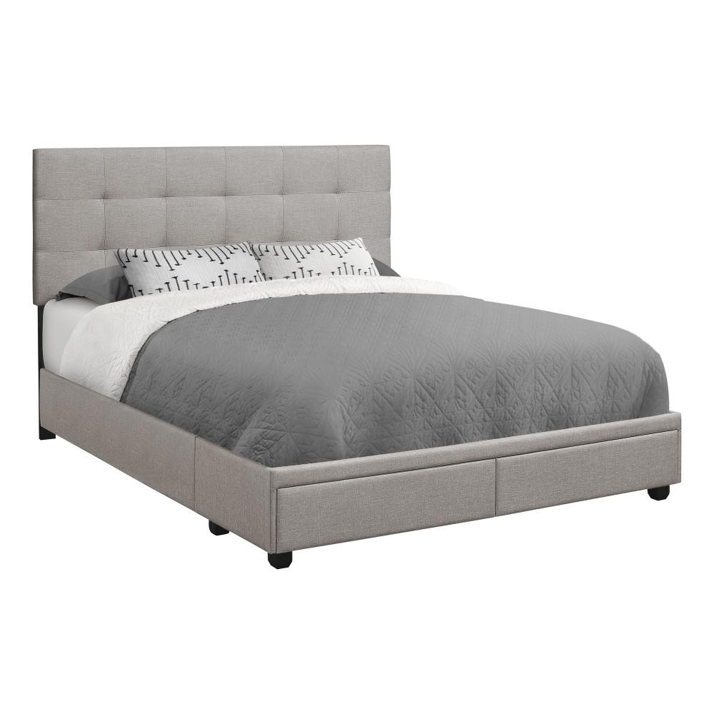 Monarch Specialties - Bed, Queen Size, Platform, Bedroom, Frame, Upholstered, Linen Look, Wood Legs, Grey, Transitional - I-6020Q veiw 1