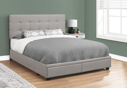 Monarch Specialties - Bed, Queen Size, Platform, Bedroom, Frame, Upholstered, Linen Look, Wood Legs, Grey, Transitional - I-6020Q veiw 2