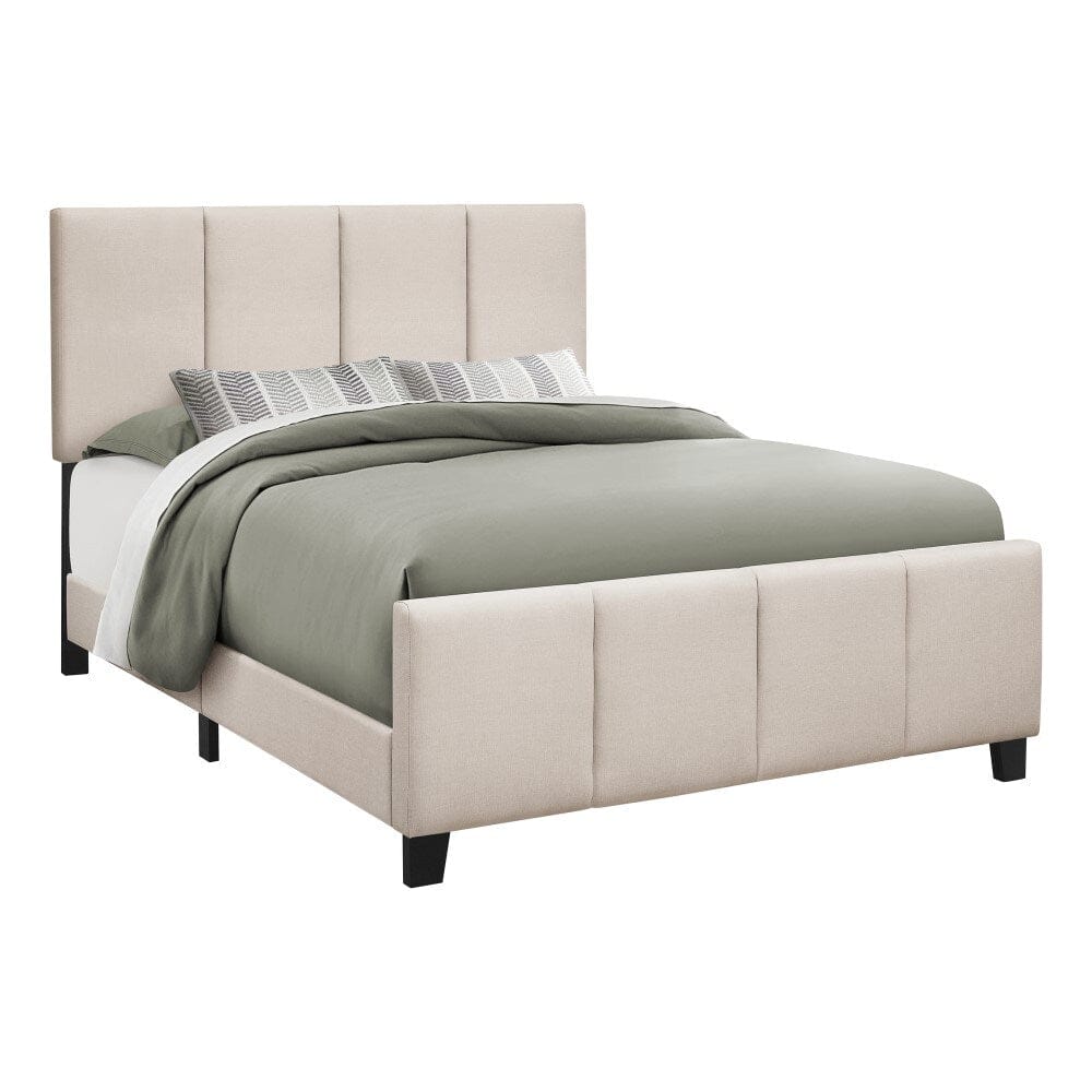 Monarch Specialties - Bed, Queen Size, Platform, Bedroom, Frame, Upholstered, Linen Look, Wood Legs, Beige, Black, Transitional - I-6026Q veiw 1