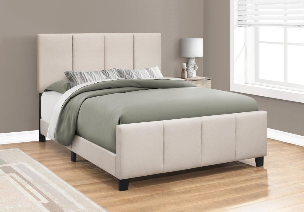 Monarch Specialties - Bed, Queen Size, Platform, Bedroom, Frame, Upholstered, Linen Look, Wood Legs, Beige, Black, Transitional - I-6026Q veiw 2