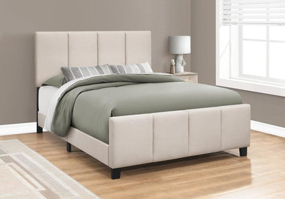 Monarch Specialties - Bed, Queen Size, Platform, Bedroom, Frame, Upholstered, Linen Look, Wood Legs, Beige, Black, Transitional - I-6026Q veiw 2