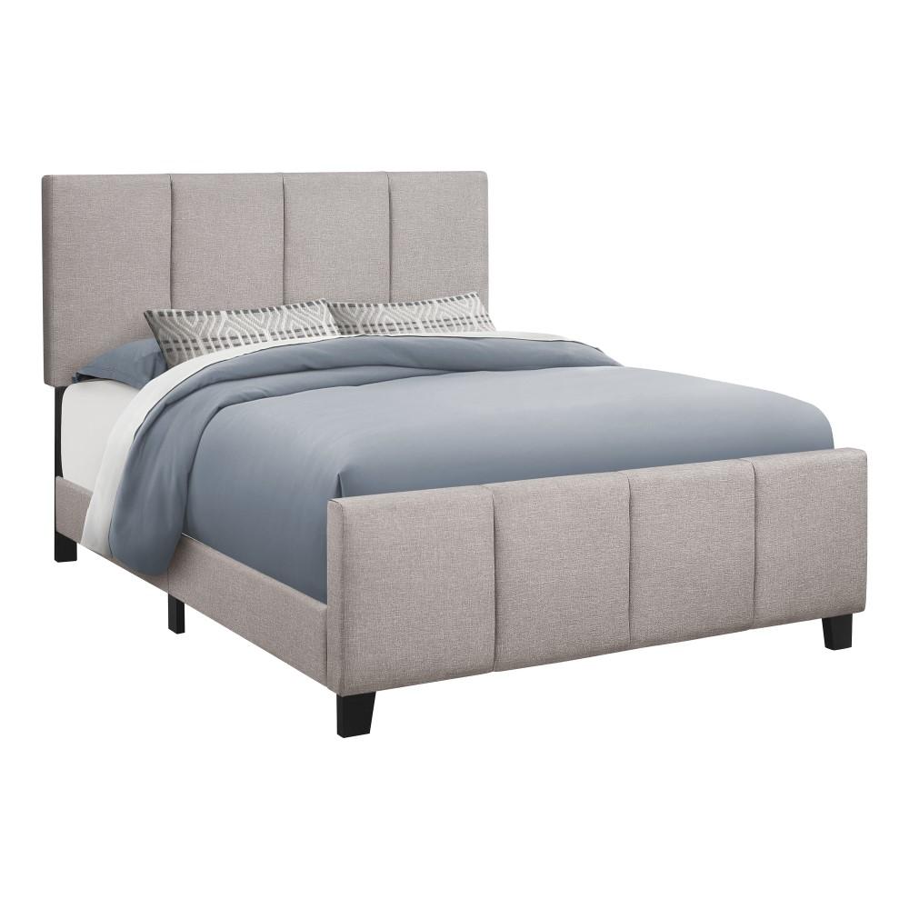 Monarch Specialties - Bed, Queen Size, Platform, Bedroom, Frame, Upholstered, Linen Look, Wood Legs, Grey, Transitional - I-6025Q veiw 1