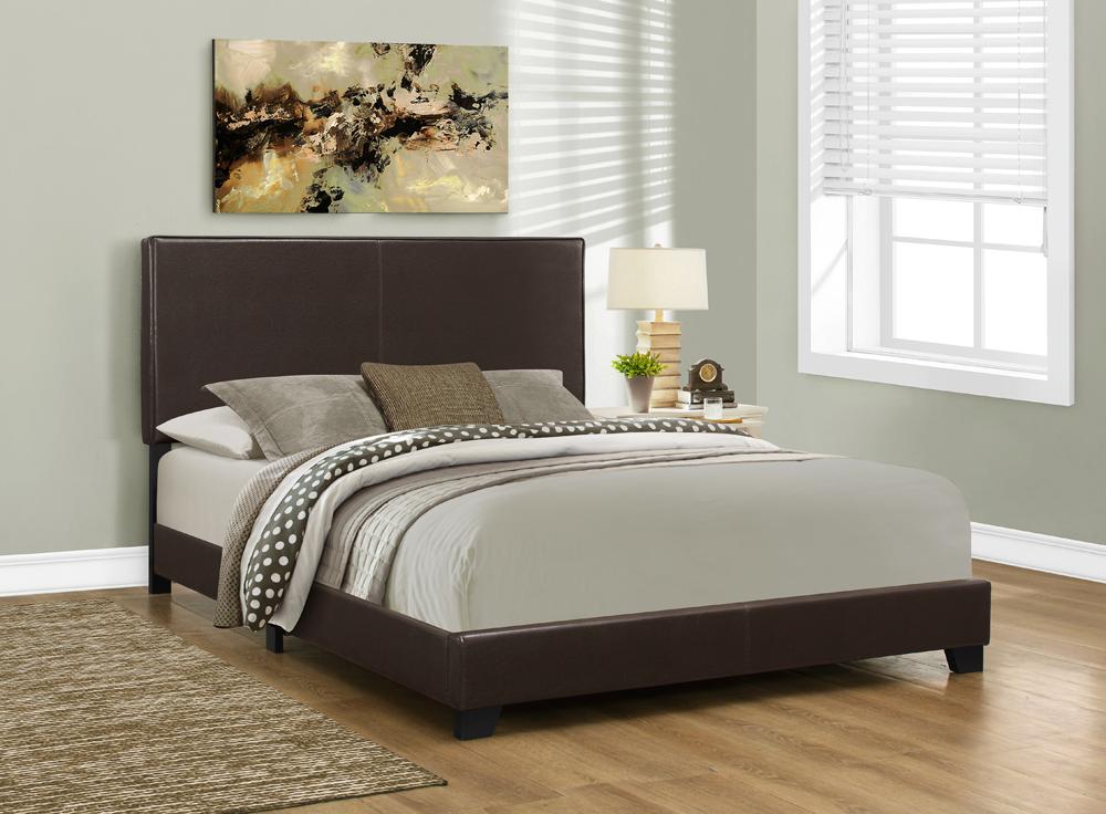 Monarch Specialties - Bed, Queen Size, Platform, Bedroom, Frame, Upholstered, Pu Leather Look, Wood Legs, Brown, Transitional - I-5910Q veiw 1