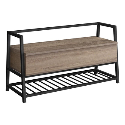 Monarch Specialties - Bench, Entryway, Hallway, Storage, 42in Rectangular, Metal, Laminate, Brown, Black, Contemporary, Modern - I-4501 veiw 1