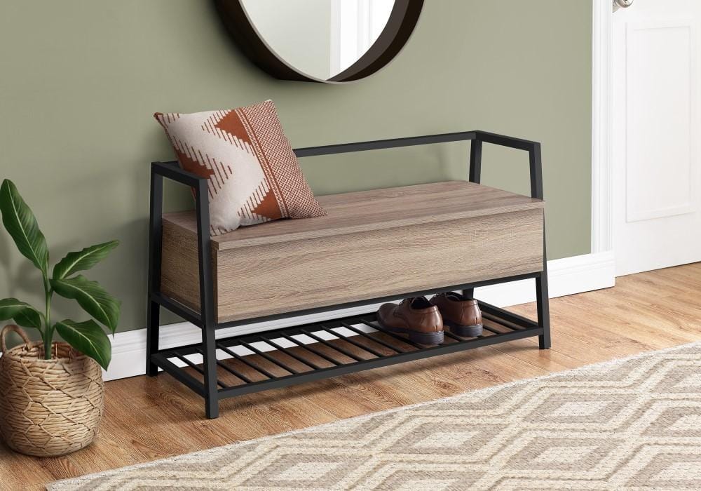 Monarch Specialties - Bench, Entryway, Hallway, Storage, 42in Rectangular, Metal, Laminate, Brown, Black, Contemporary, Modern - I-4501 veiw 2