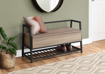 Monarch Specialties - Bench, Entryway, Hallway, Storage, 42in Rectangular, Metal, Laminate, Brown, Black, Contemporary, Modern - I-4501 veiw 2
